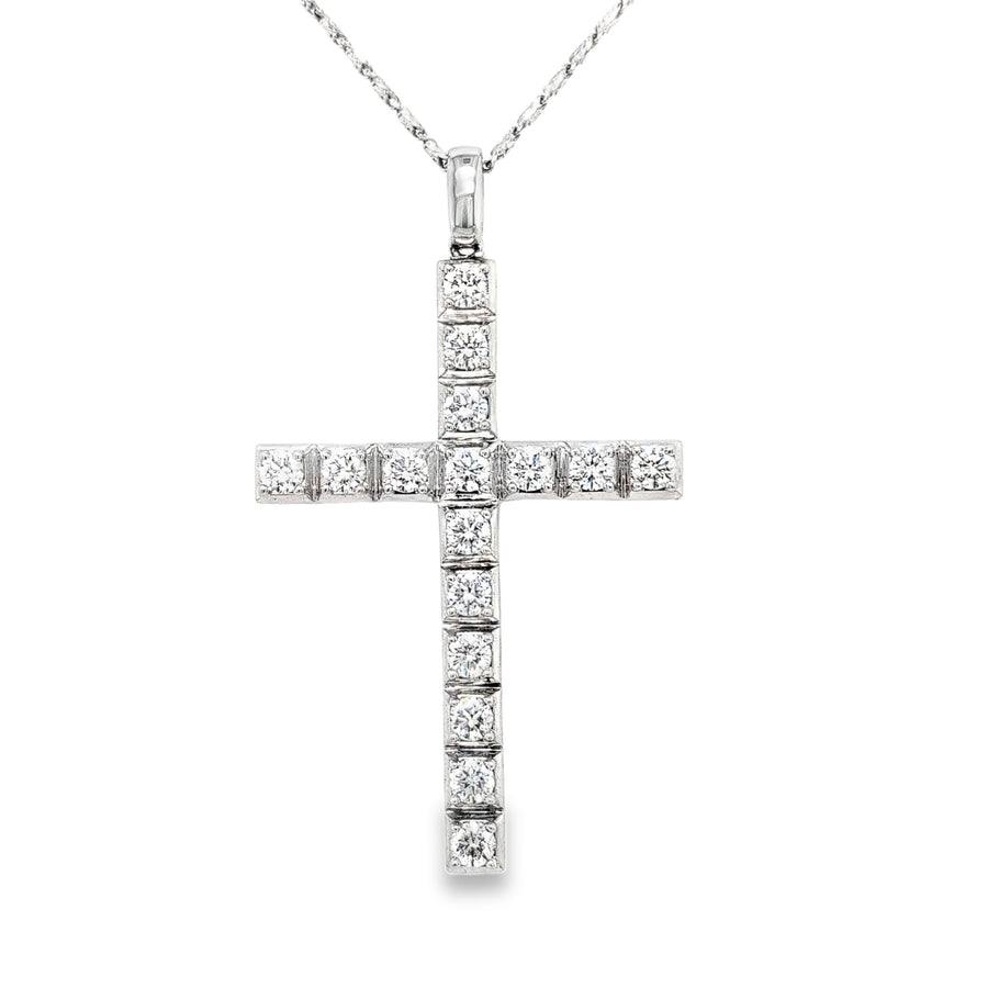 Lady's White Polished 18 Karat Cross Pendant With 16=1.60TW Round G/H