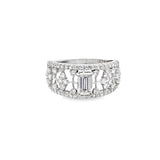 Emerald Cut Center and Round Diamond Wide Band Ring