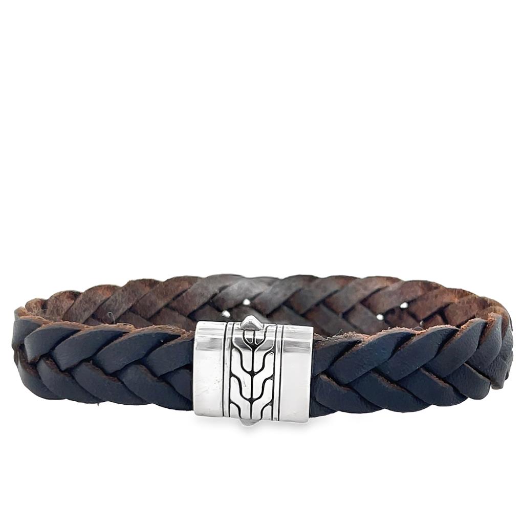 Estate John Hardy Sterling Silver Braided Brown Leather Bracelet