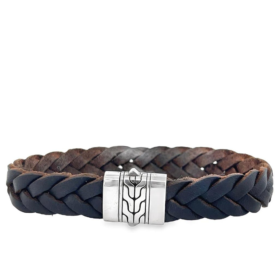 Estate John Hardy Sterling Silver Braided Brown Leather Bracelet