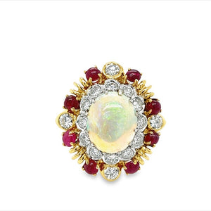 Estate Opal Ruby and Diamond Ring