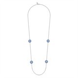 Lady's White Sterling Silver Blue Enamel Pendant And Cable Link Chain
