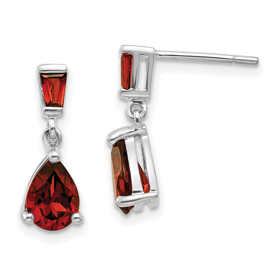 14k White Gold Garnet Dangle Post Earrings