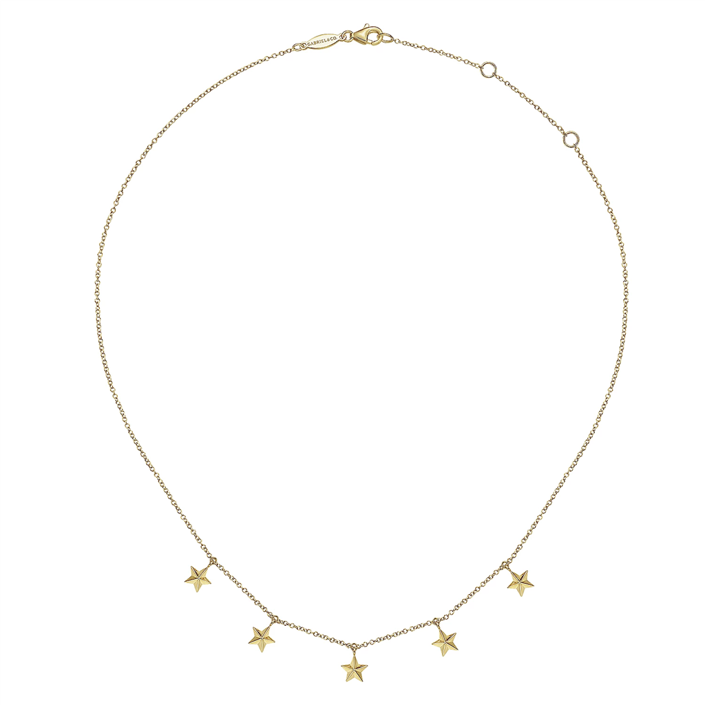 Gabriel & Co. Fashion 14K Yellow Gold Star Drop Station Necklace