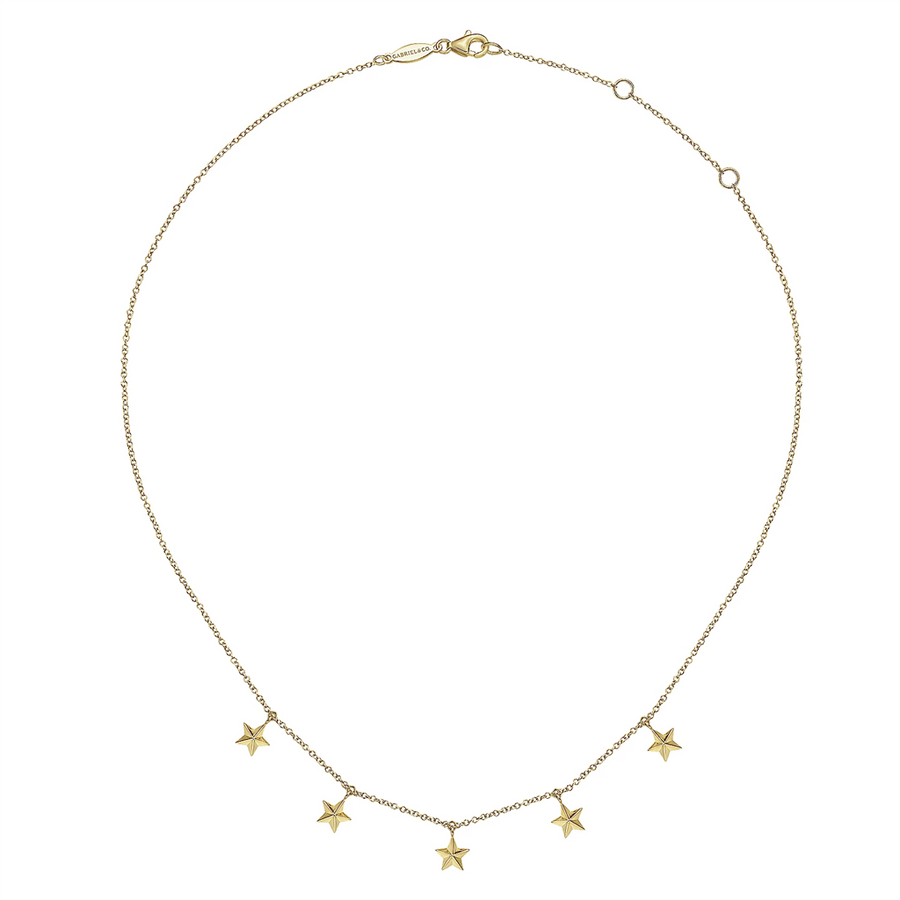 Gabriel & Co. Fashion 14K Yellow Gold Star Drop Station Necklace