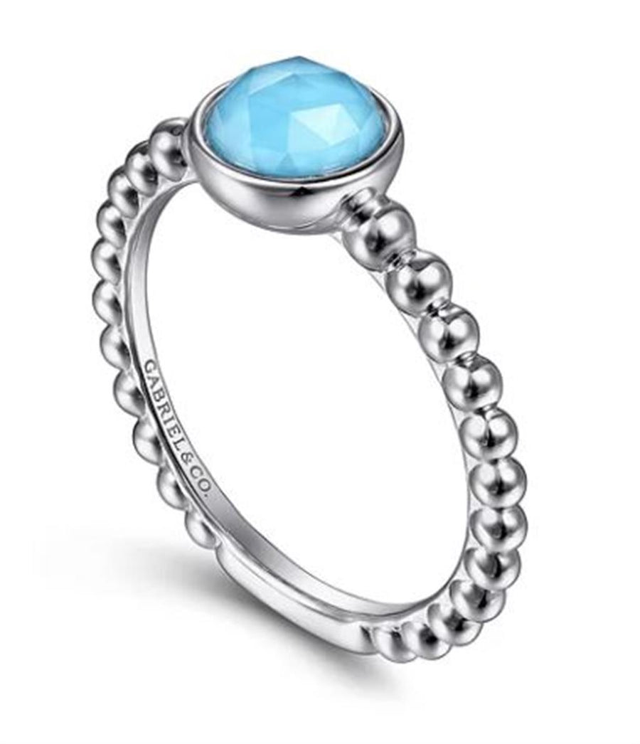 Gabriel & Co. Fashion 925 Sterling Silver Rock Crystal and Turquoise Bujukan Ring