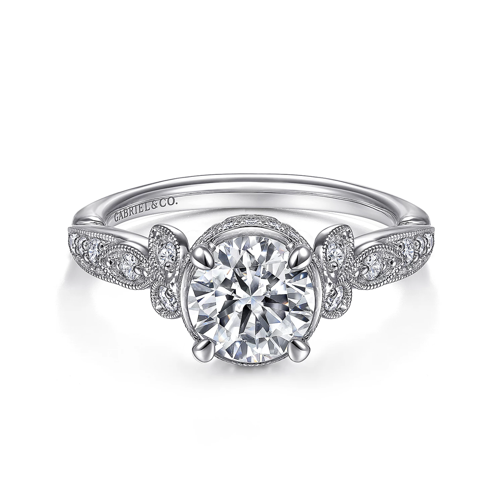 Gabriel & Co. Yvonne - 14K White Gold Floral Round Diamond Engagement Ring Mounting