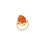 Yellow 14 Karat Coral Cameo Ring Estate Jewelry Size 3.25 one 12.90x9.30mm OVAL Coral
2=2.00x2.00mm Round Pearls Gram Weight: 3.44