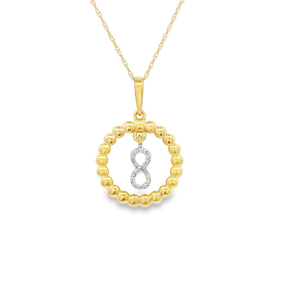 Lady's Two-Tone 14 Karat Beaded Circle With Infinity Dangle Pendant Wi