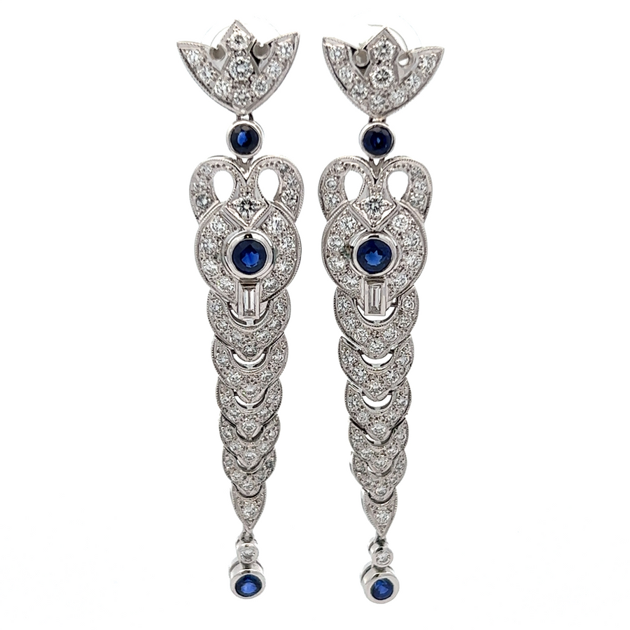 Estate Sapphire & Diamond Drop Earrings