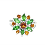 White 14 Karat Green Quartz & Citrine Ring Estate Jewelry Size 6 With 6=5.30X2.50Mm Marquise Others, One 3.90Mm Round Citrine And 0.09 Twt Other Stones Gram Weight: 4.1