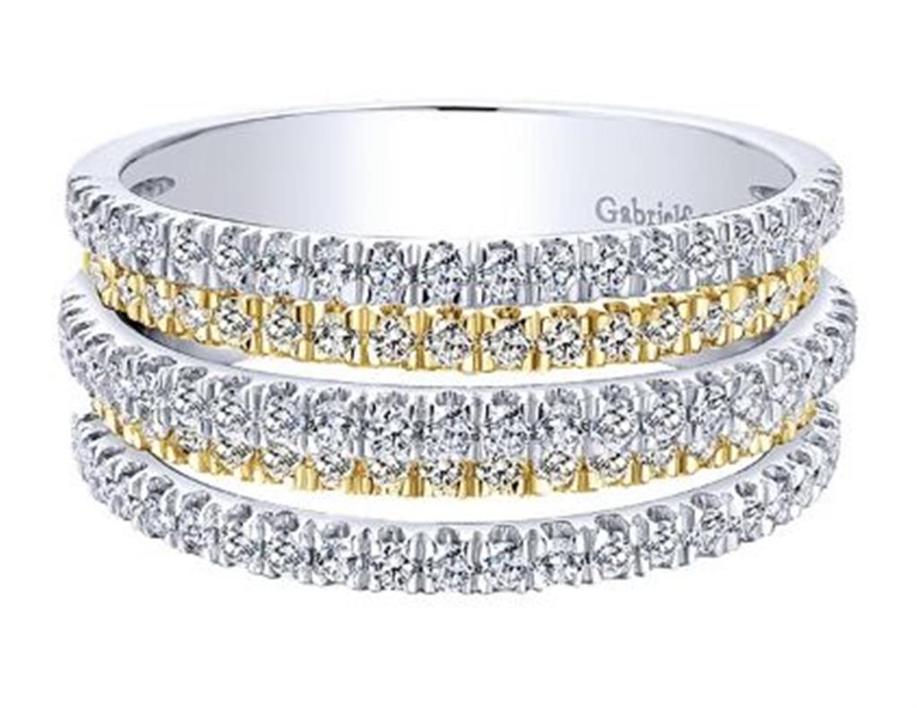 Gabriel & Co. Fashion 14K Yellow-White Gold Layered Wide Band Diamond Ring