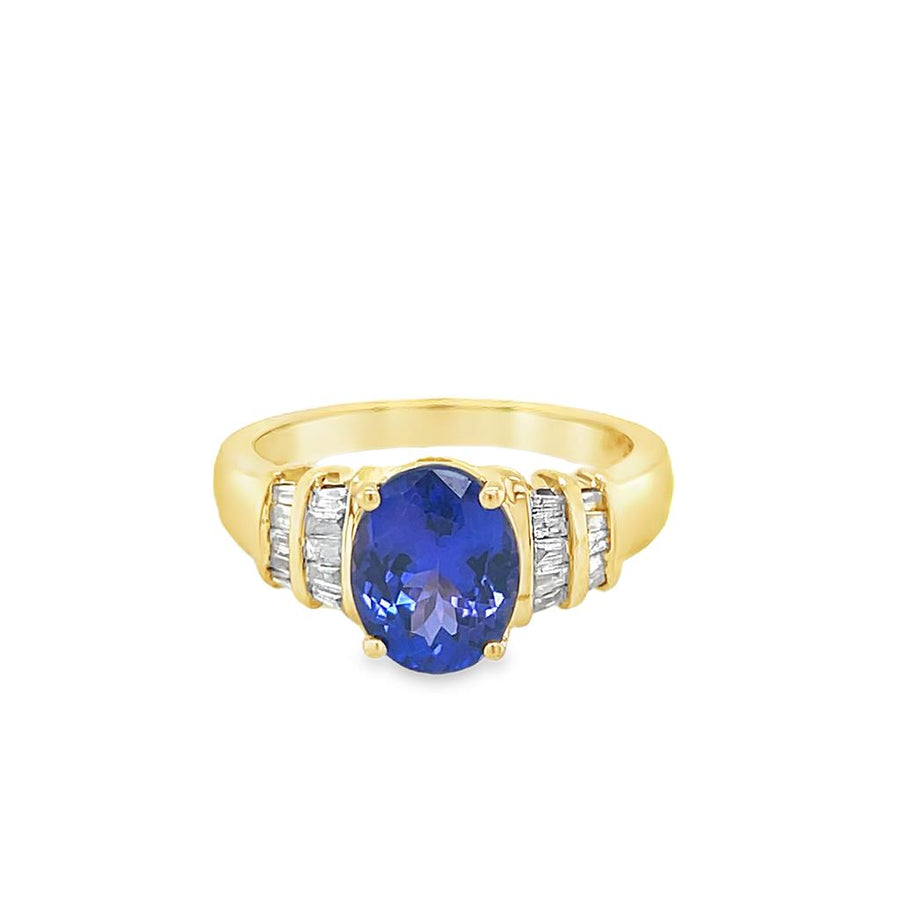 Yellow 14 Karat Tanzanite Diamond Ring Estate Jewelry Size 8.5 one = 2