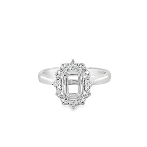 Nelson Platinum Milgrain Art Deco Diamond Halo Ring Mounting