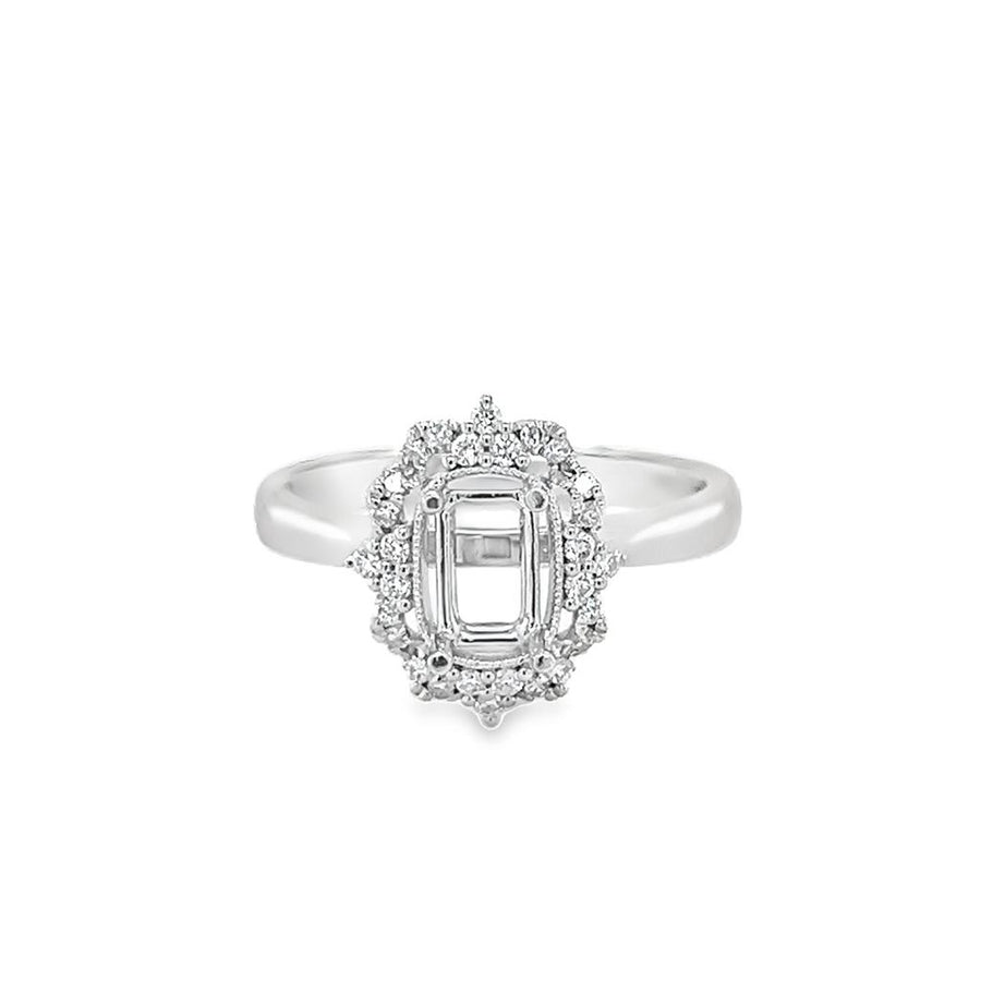 Nelson Platinum Milgrain Art Deco Diamond Halo Ring Mounting