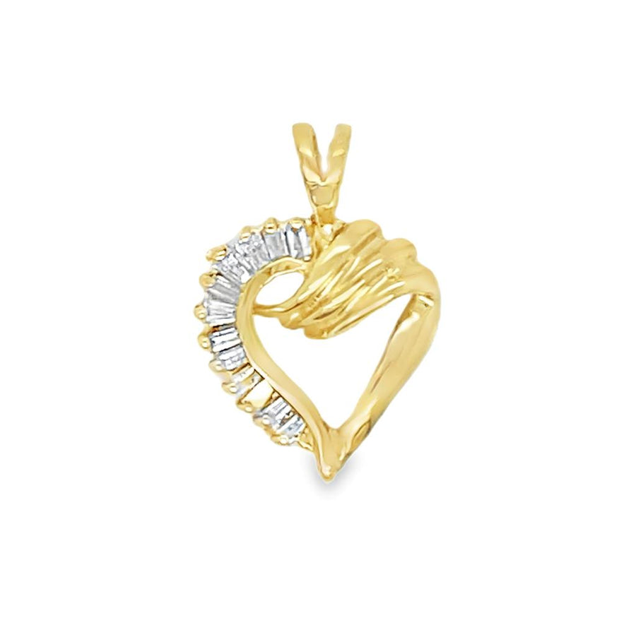 Yellow 14 Karat 20X13.70MM Heart Pendant Estate Jewelry With 12 = 0.30