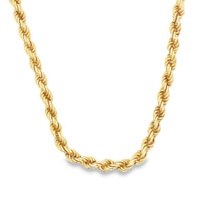 Yellow 14 Karat 3.6mm Hollow Rope Chain Estate Jewelry Length 17.5 Gram Weight: 9.35