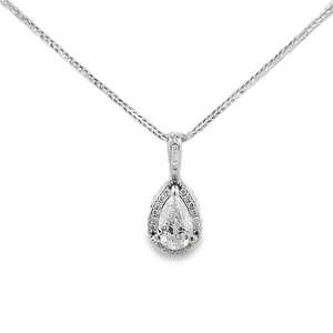 White 14 Karat Pear Shape Diamond Halo Pendant Estate Jewelry Length 2