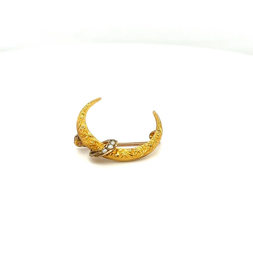 Estate Crescent Moon Pearl Brooch