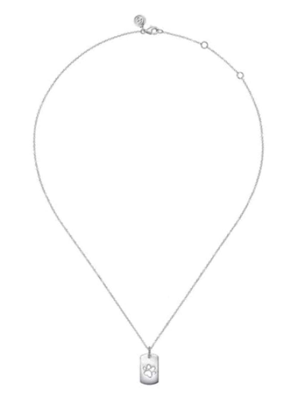 Lady's Sterling Silver Bujukan Dog Tag Paw Print Pendant Silver Neckla