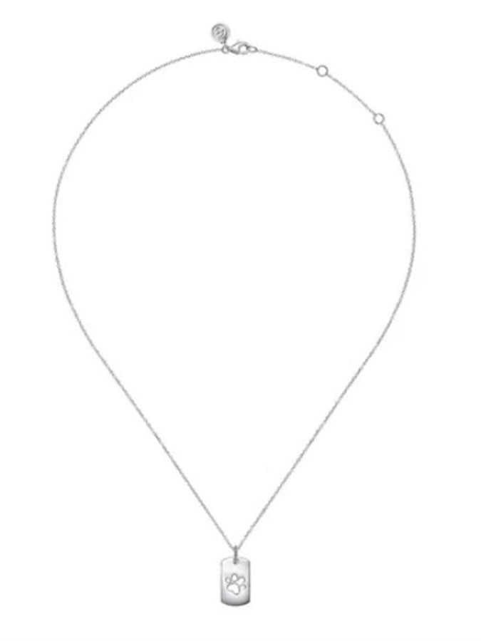Lady's Sterling Silver Bujukan Dog Tag Paw Print Pendant Silver Neckla
