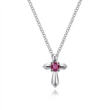 Gabriel & Co. Fashion Sterling Silver Round Ruby Cross Pendant Necklace