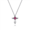 Gabriel & Co. Fashion Sterling Silver Round Ruby Cross Pendant Necklace