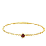 Yellow 14 Karat Bezel Solitaire Beaded Bangle Bracelet Length 6.75 one
