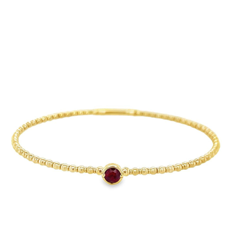 Yellow 14 Karat Bezel Solitaire Beaded Bangle Bracelet Length 6.75 one