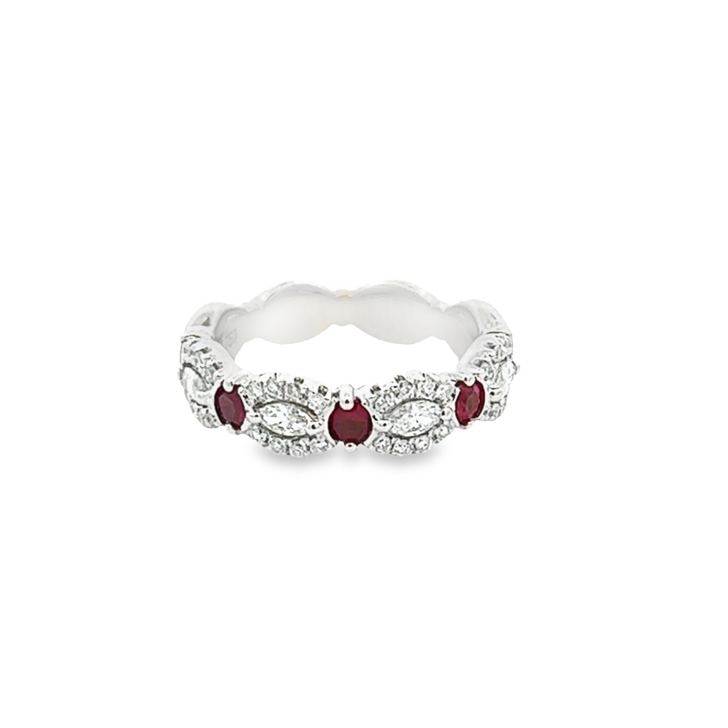 White 18 Karat Ruby & Diamond Band Estate Jewelry Size 6.25 With 36=0.