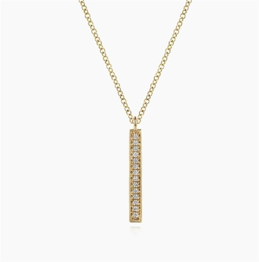Lady's Yellow 14 Karat Milgrain Lusso Diamond Bar Necklace Length 17.5