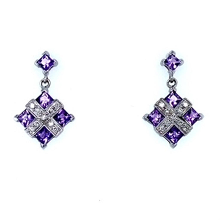 Coast Diamond Lady's Amethyst and Diamond Square Drop Earrings