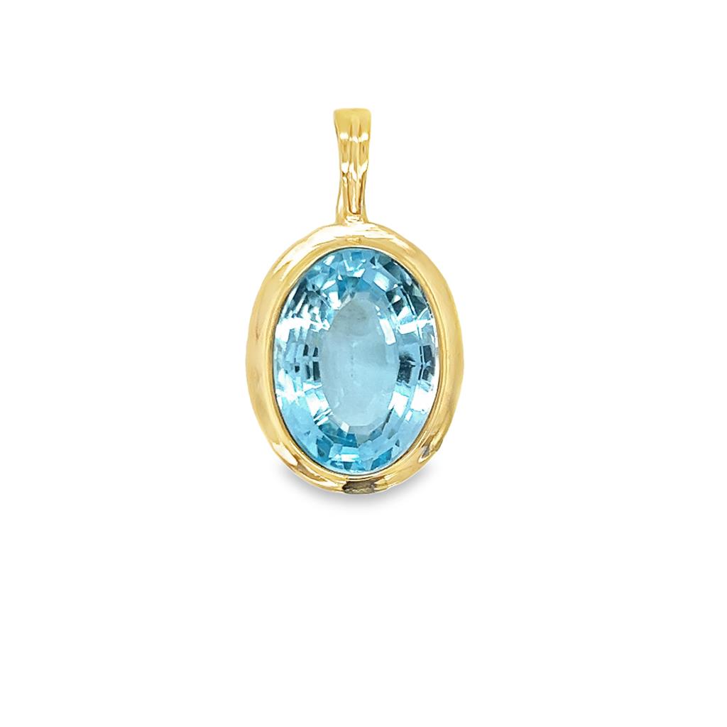 Yellow 14 Karat Swiss Blue Topaz With Enhancer Estate Jewelry one 18.00x13.00mm Oval Blue Topaz Gram Weight: 6.2