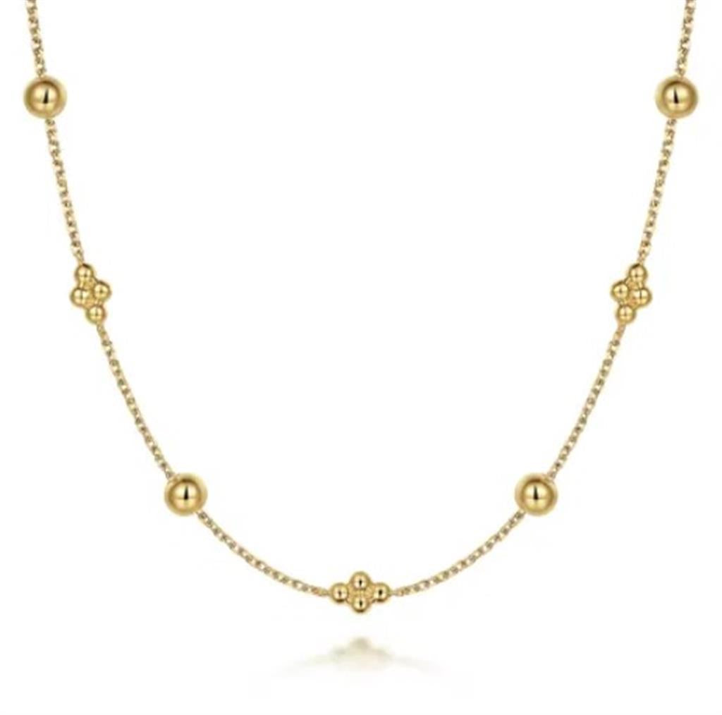 Yellow 14 Karat Bujukan Bead Station Gold Necklaces Length 17.5 Design