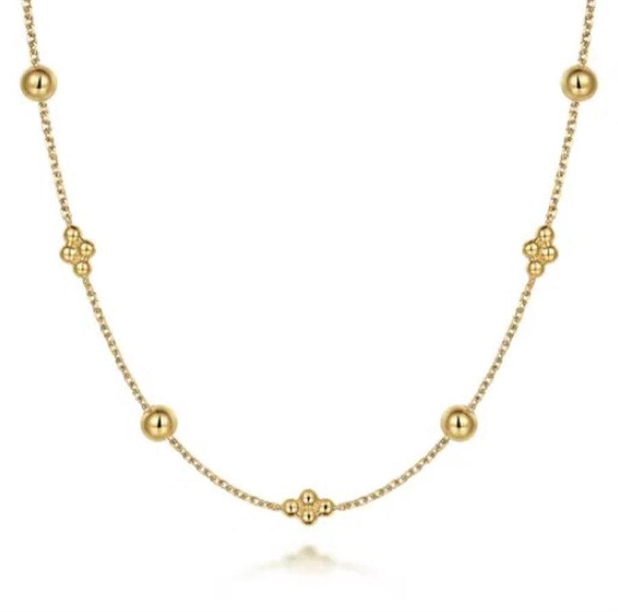 Yellow 14 Karat Bujukan Bead Station Gold Necklaces Length 17.5 Design