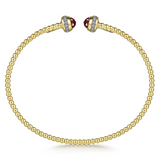 Gabriel & Co. Fashion 14K Yellow Gold Diamond and Garnet Bujukan Open Bangle