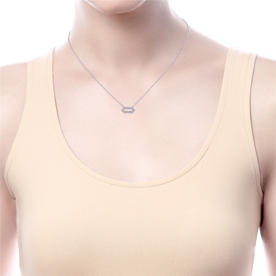 Gabriel & Co. Fashion 14K White Gold Elongated Hexagonal Diamond Pendant Necklace