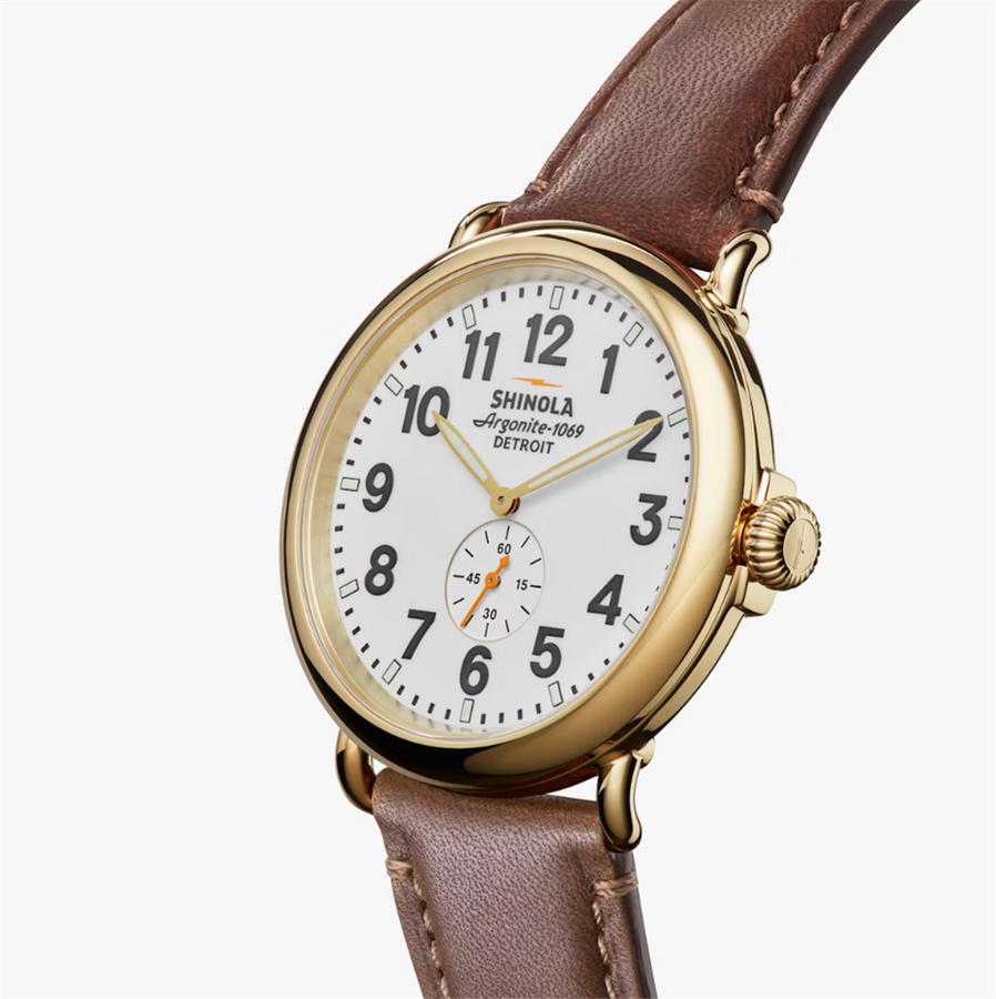 The Runwell Watch with White Face and Teak Leather Strap