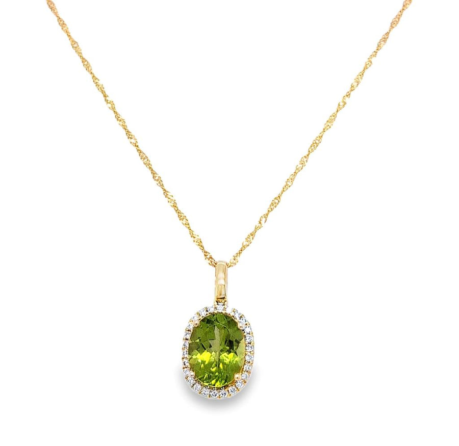 Lady's Yellow 14 Karat Oval Halo Pendant With One = 2.74Ct Oval Perido