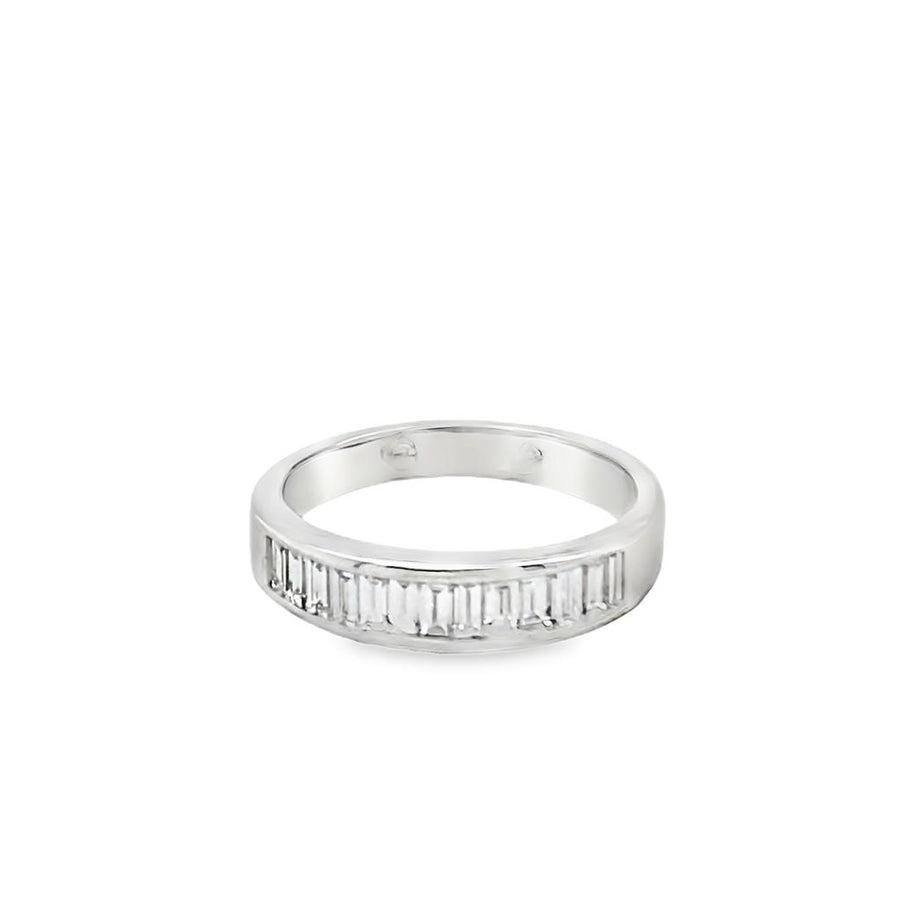 White 14 Karat 5.84mm Baguette Diamond Band With Sizing Beads Estate J