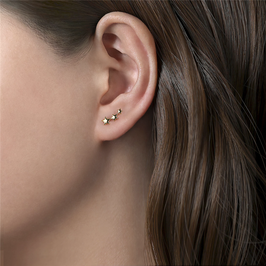Gabriel & Co. Fashion 14K Yellow Gold Triple Graduating Stars Curved Stud Earrings