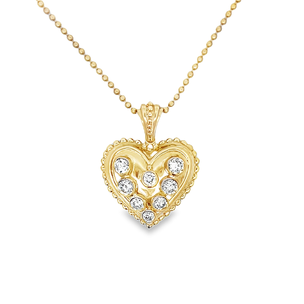 Yellow 14 Karat Bezel Set Diamond Heart Pendant Estate Jewelry Length