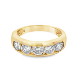 Yellow 14 Karat 5 Stone Channel Set Diamond Band Estate Jewelry Size 6