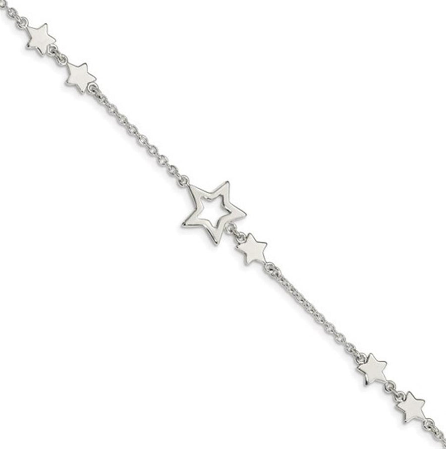 Sterling Silver Double Star Station Bracelet Length 7.5 Gram Weight: 3