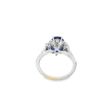 18 Karat White Oval Sapphire With Half Moon Diamond Sides Estate Jewel