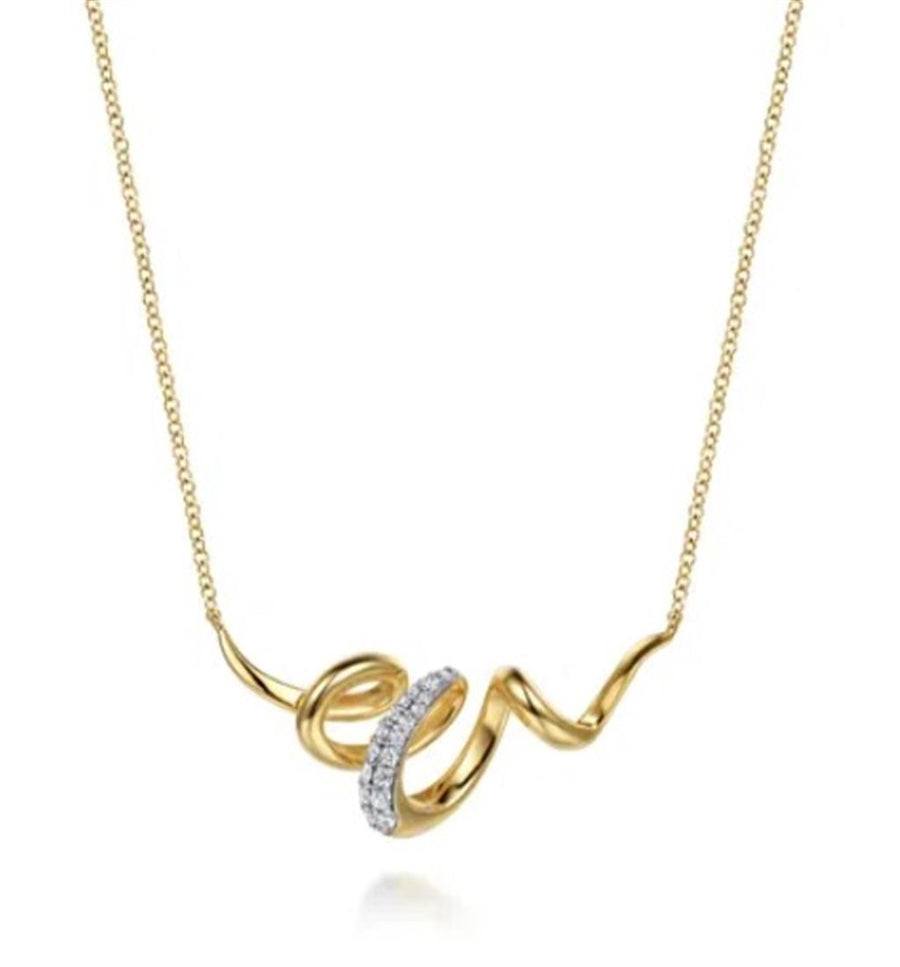 Lady's Two-Tone 14 Karat Swirl Bar Necklace Length 17.5 20 = 0.15tw Ro