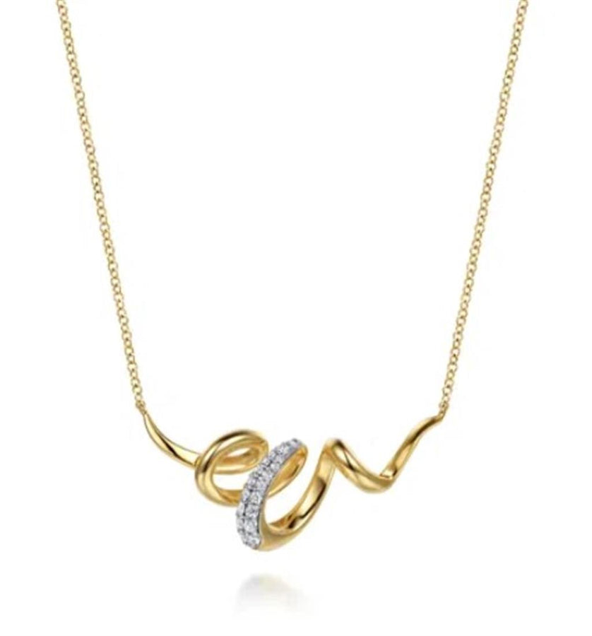 Lady's Two-Tone 14 Karat Swirl Bar Necklace Length 17.5 20 = 0.15tw Ro