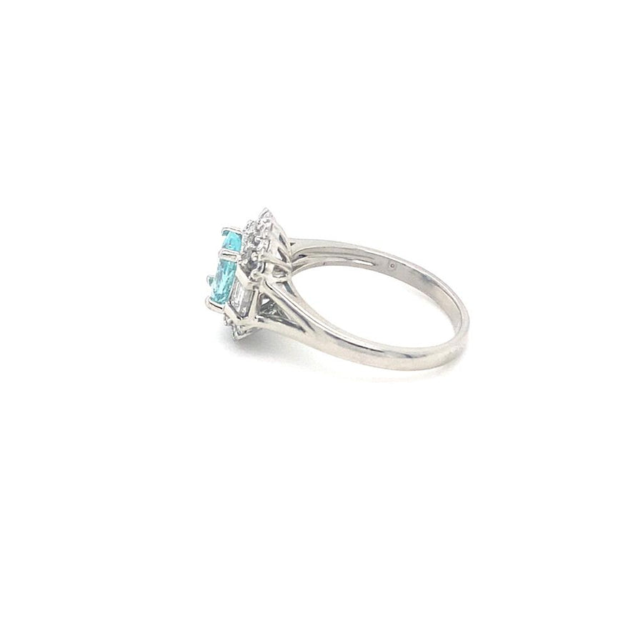 Estate Platinum Paraiba Tourmaline and Double Diamond Halo Ring