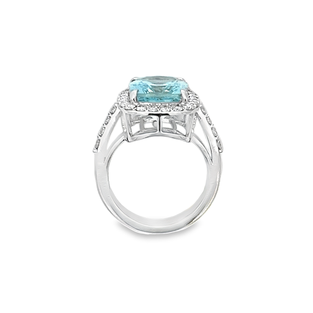 Estate Cushion Aquamarine Halo Diamond Ring