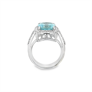 Estate Cushion Aquamarine Halo Diamond Ring